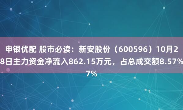 申银优配 股市必读：新安股份（600596）10月28日主力资金净流入862.15万元，占总成交额8.57%